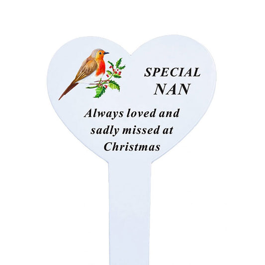 Special Nan Christmas Robin Memorial Heart Remembrance Stake