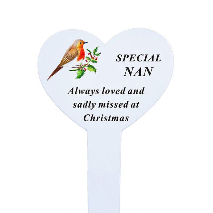 Special Nan Christmas Robin Memorial Heart Remembrance Stake