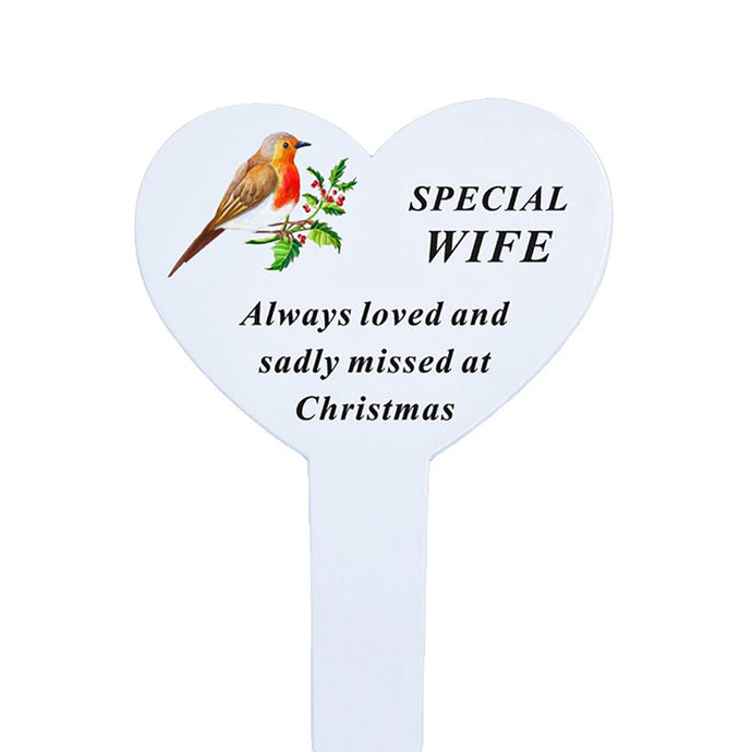 Special Wife Christmas Robin Memorial Heart Stake