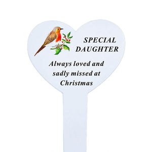 Special Daughter Christmas Robin Memorial Heart Stake