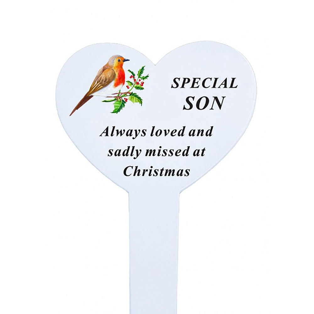 Special Son Christmas Robin Memorial Heart Stake