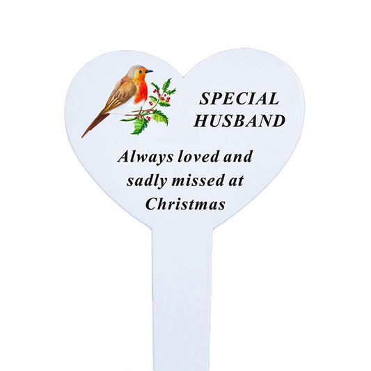 Special Husband Christmas Robin Memorial Heart Stake