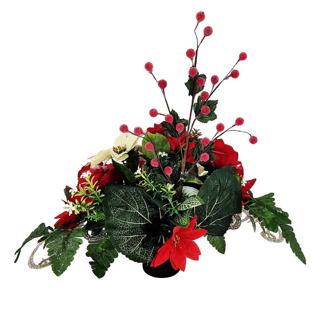 Oriane Christmas Red Gold Poinsettia Artificial Flower Arrangement