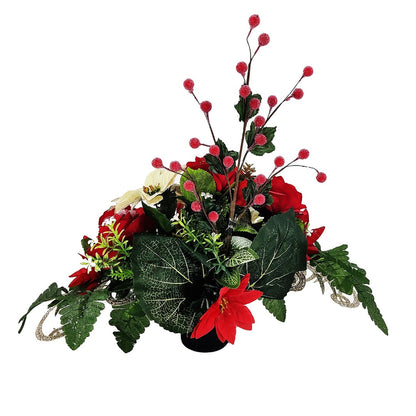 Oriane Christmas Red Gold Poinsettia Artificial Flower Arrangement