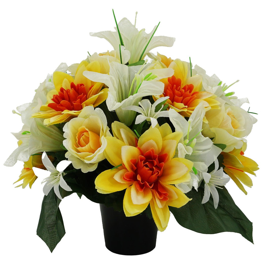 Elisa Yellow & White Dahlia Rose Artificial Flower Arrangement