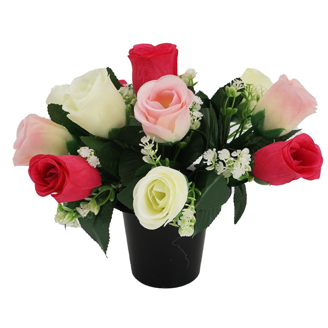 Taffy Small Pink & White Rose Artificial Flower Arrangement