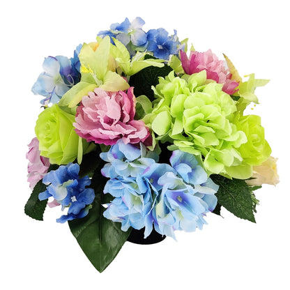 Hailey Green Blue Hydrangea Rose Artificial Flower Arrangement
