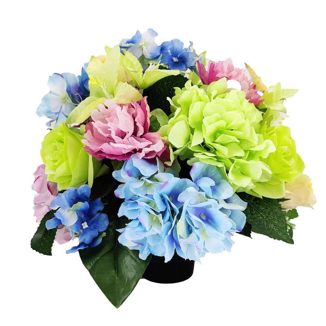 Hailey Green Blue Hydrangea Rose Artificial Flower Arrangement
