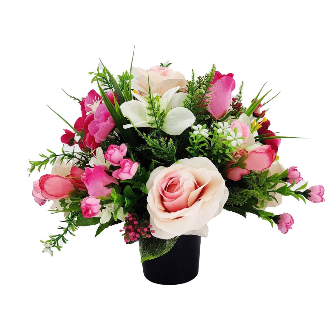 Mia Pink Rose Artificial Flower Memorial Arrangement