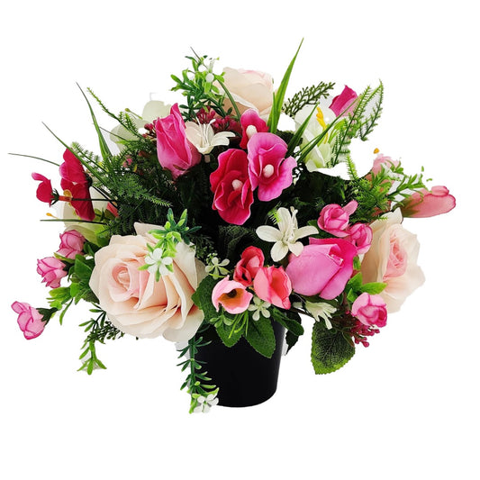 Mia Pink Rose Artificial Flower Memorial Arrangement