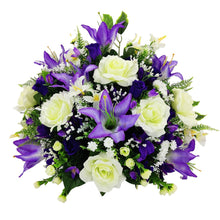 Load image into Gallery viewer, Sadie Purple Lily White Rose Artificial Flower Graveside Cemetery Memorial Arrangement