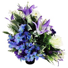 Load image into Gallery viewer, Sadie Purple Lily White Rose Artificial Flower Graveside Cemetery Memorial Arrangement