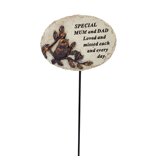Special Mum and Dad Loved Missed Robin Bird Memorial Tribute Stick Graveside Plaque