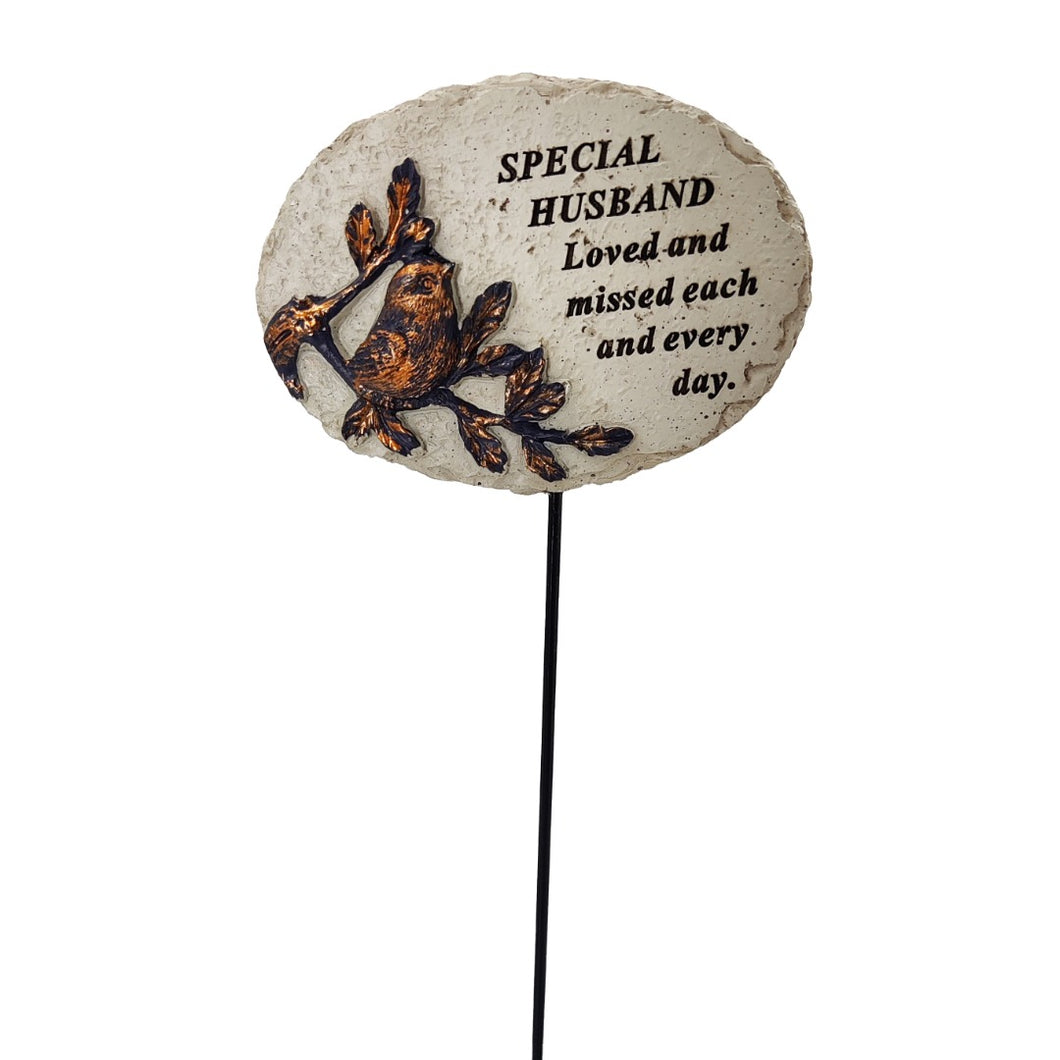 Special Husband Loved and Missed Robin Bird Memorial Tribute Stick Graveside Plaque