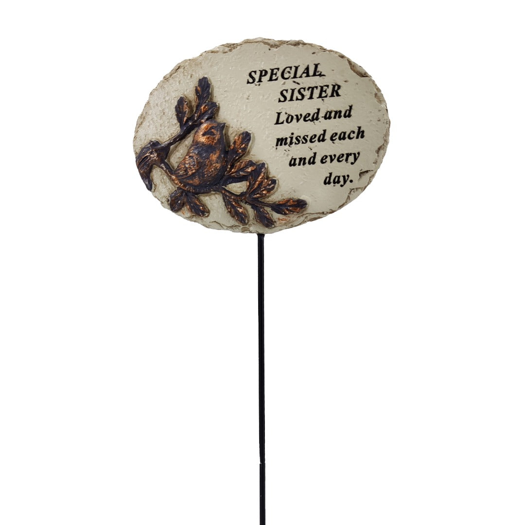 Special Sister Loved and Missed Robin Bird Memorial Tribute Stick