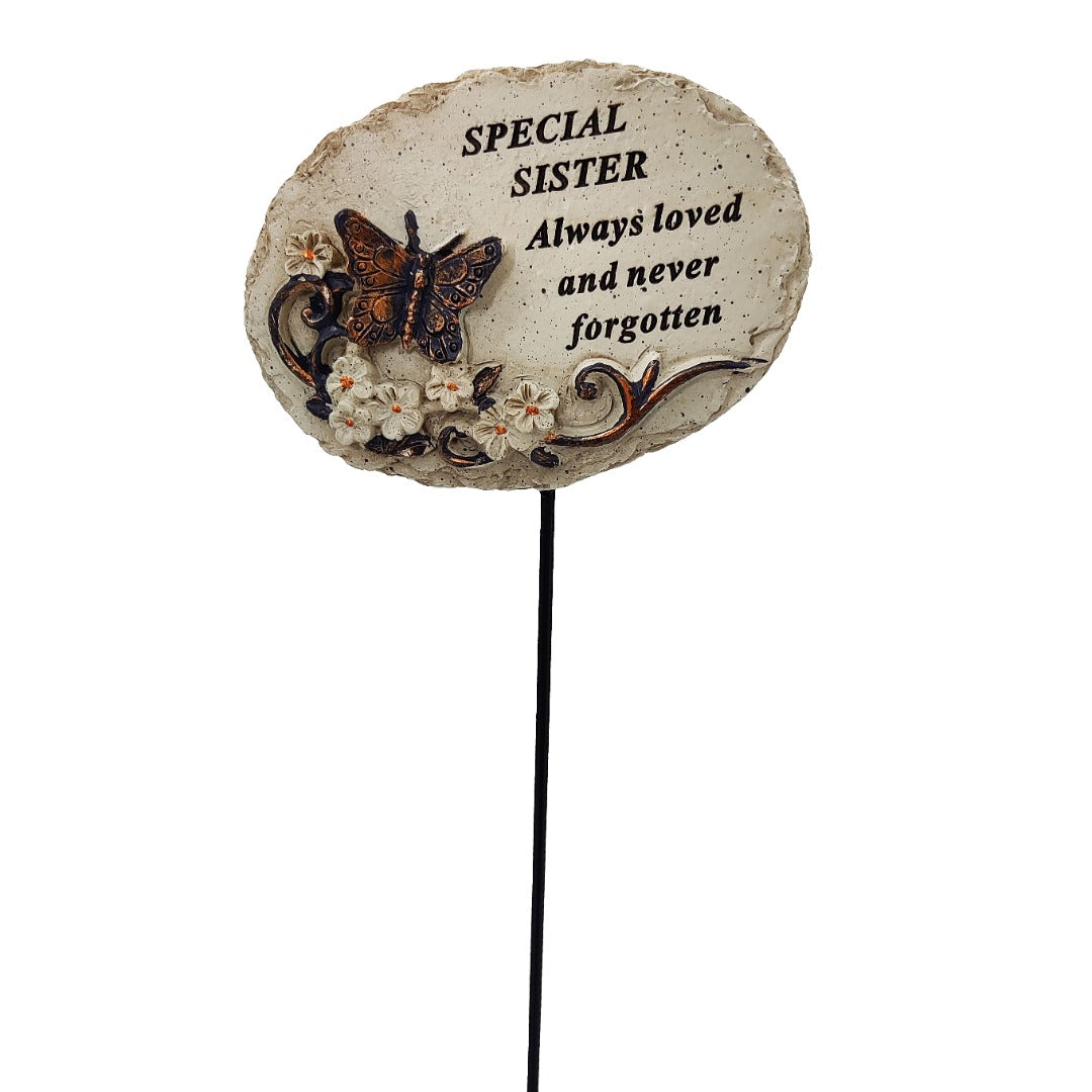 Special Sister gold butterfly memorial tribute stick