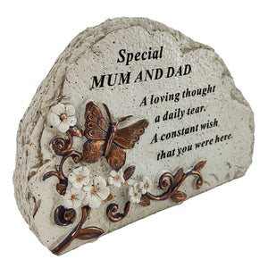 Special Mum and Dad Flower & Butterfly Memorial Graveside Stone Shaped Ornament
