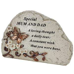 Special Mum and Dad Flower & Butterfly Memorial Graveside Stone Shaped Ornament