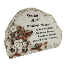 Load image into Gallery viewer, Special Mum Flower &amp; Butterfly Memorial Graveside Stone Shaped Plaque
