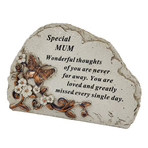 Special Mum Flower & Butterfly Memorial Graveside Stone Shaped Plaque