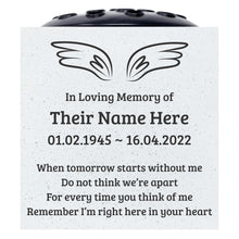 Load image into Gallery viewer, Personalised Engraved Angel Wings When Tomorrow Starts Without Me Grave Memorial Flower Pot Vase