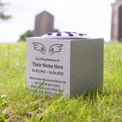 Personalised Engraved Angel Wings When Tomorrow Starts Without Me Grave Memorial Flower Pot Vase