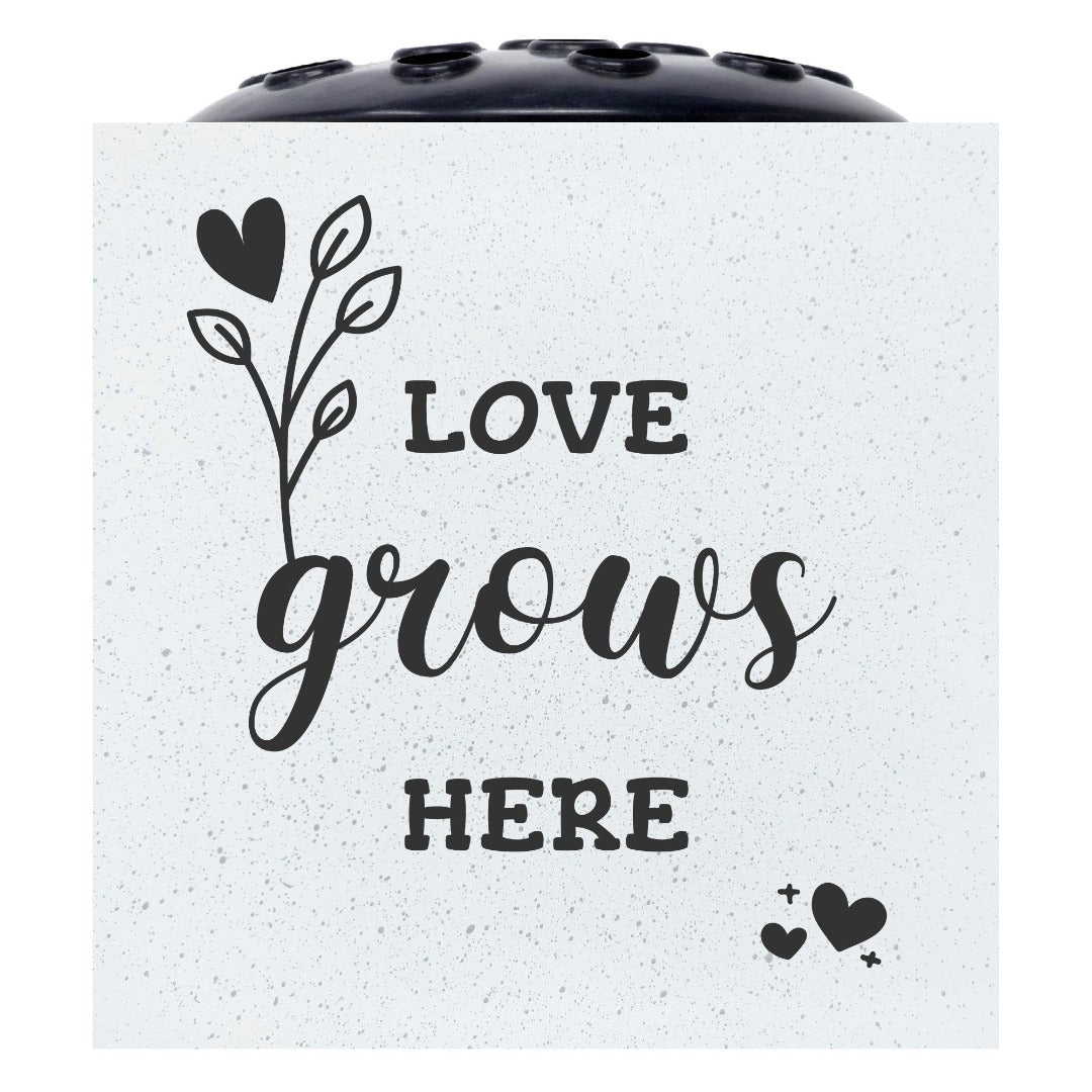 Love Grows Here Heart and Floral Grave Memorial Flower Pot Vase