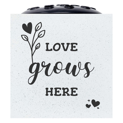 Love Grows Here Heart and Floral Grave Memorial Flower Pot Vase