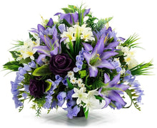 Load image into Gallery viewer, Fadie Large Purple Freesia Lily Artificial Flower Graveside Cemetery Memorial Arrangement