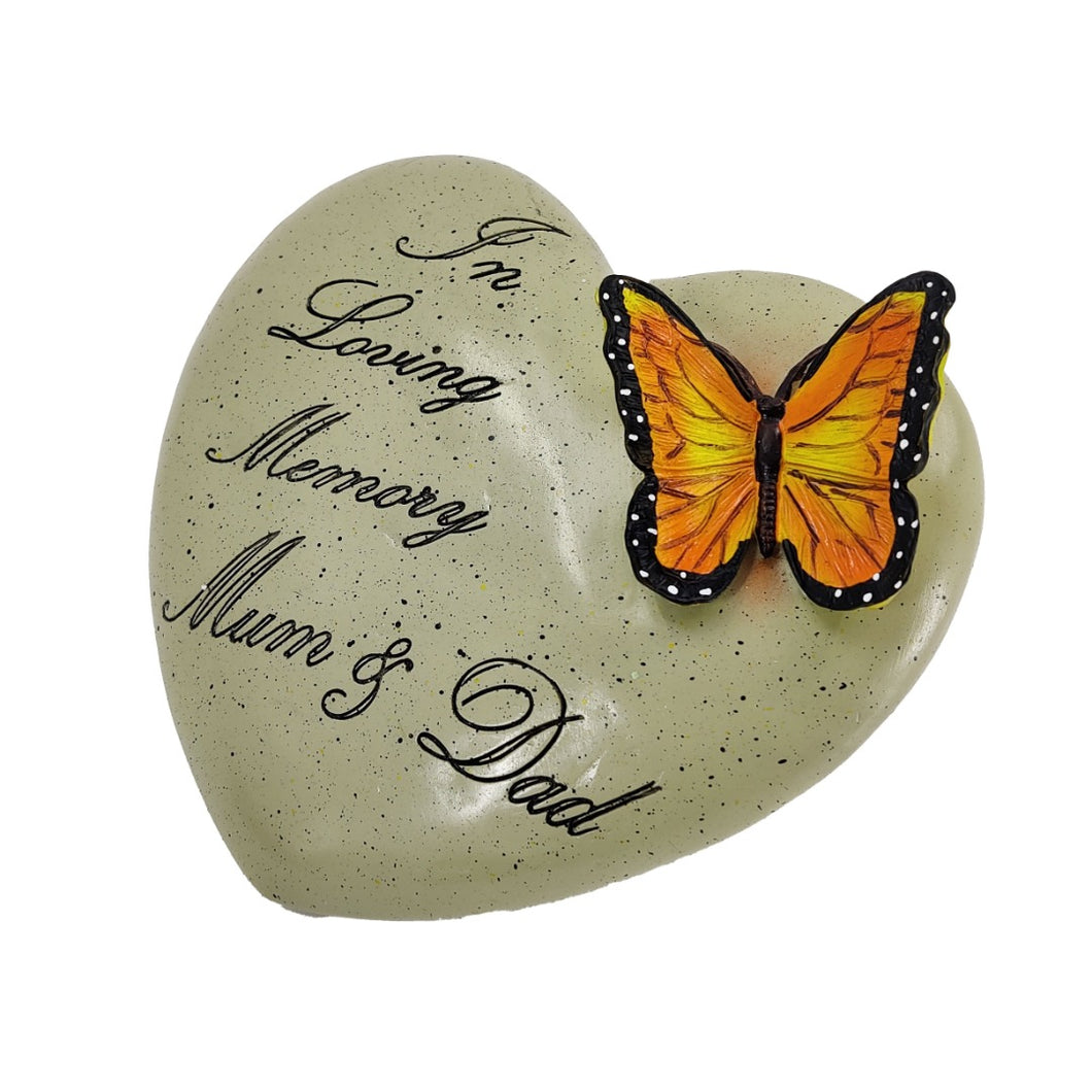 Loving Memory Mum and Dad Memorial Butterfly Heart Grave Plaque (18cm)