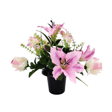 Load image into Gallery viewer, Pink White Rose Lily Alstroemeria Artificial Flower Memorial Arrangement