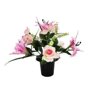 Pink White Rose Lily Alstroemeria Artificial Flower Memorial Arrangement
