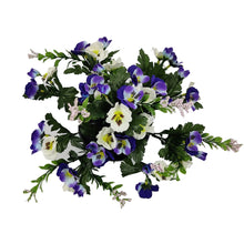 Load image into Gallery viewer, Melody Purple White Pansy Artificial Flower Memorial Arrangement