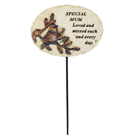Special Mum Loved and Missed Robin Bird Memorial Tribute Stick