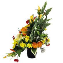 Load image into Gallery viewer, Sunshine Yellow Orange Rose Artificial Flower Memorial Arrangement