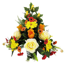Load image into Gallery viewer, Sunshine Yellow Orange Rose Artificial Flower Memorial Arrangement