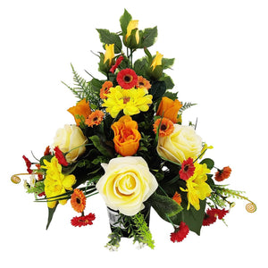 Sunshine Yellow Orange Rose Artificial Flower Memorial Arrangement