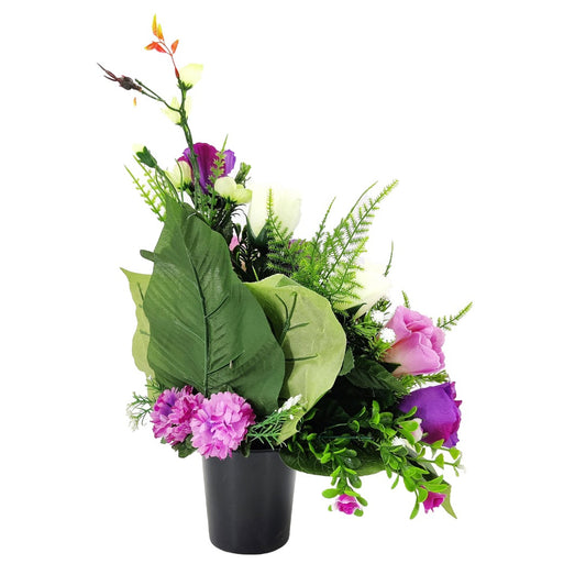 Ione Purple White Rose Artificial Flower Memorial Arrangement