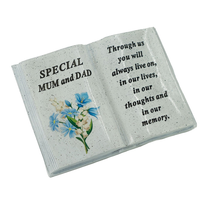 Special Mum and Dad Blue Flower Graveside Book Ornament