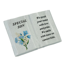 Load image into Gallery viewer, Special Son Blue Flower Graveside Book Ornament