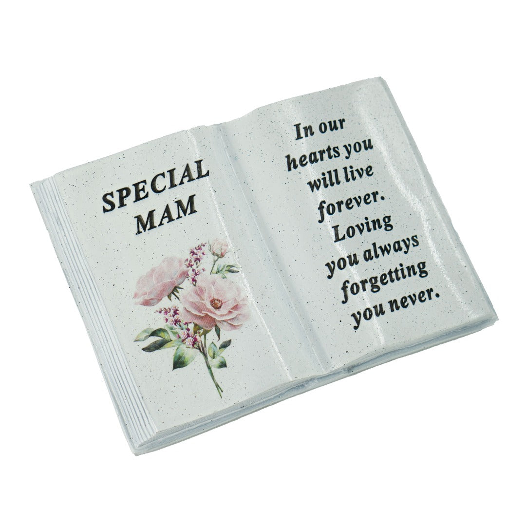 Special Mam Pink Peony Flower Graveside Book Ornament Memorial Grave Plaque