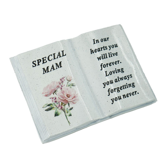 Special Mam Pink Peony Flower Graveside Book Ornament Memorial Grave Plaque