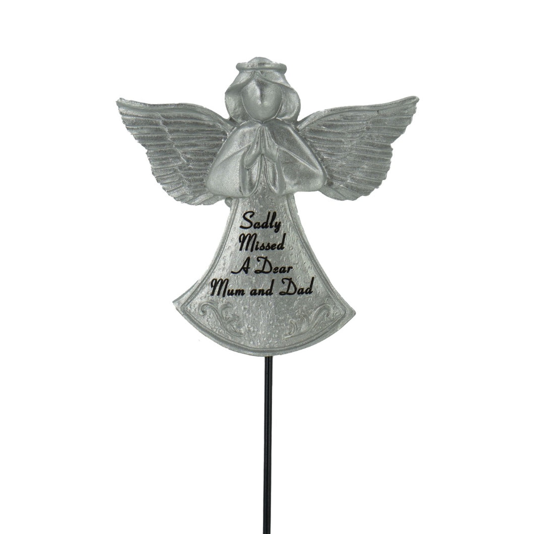 Sadly Missed Mum and Dad Silver Guardian Angel Memorial Tribute Stick