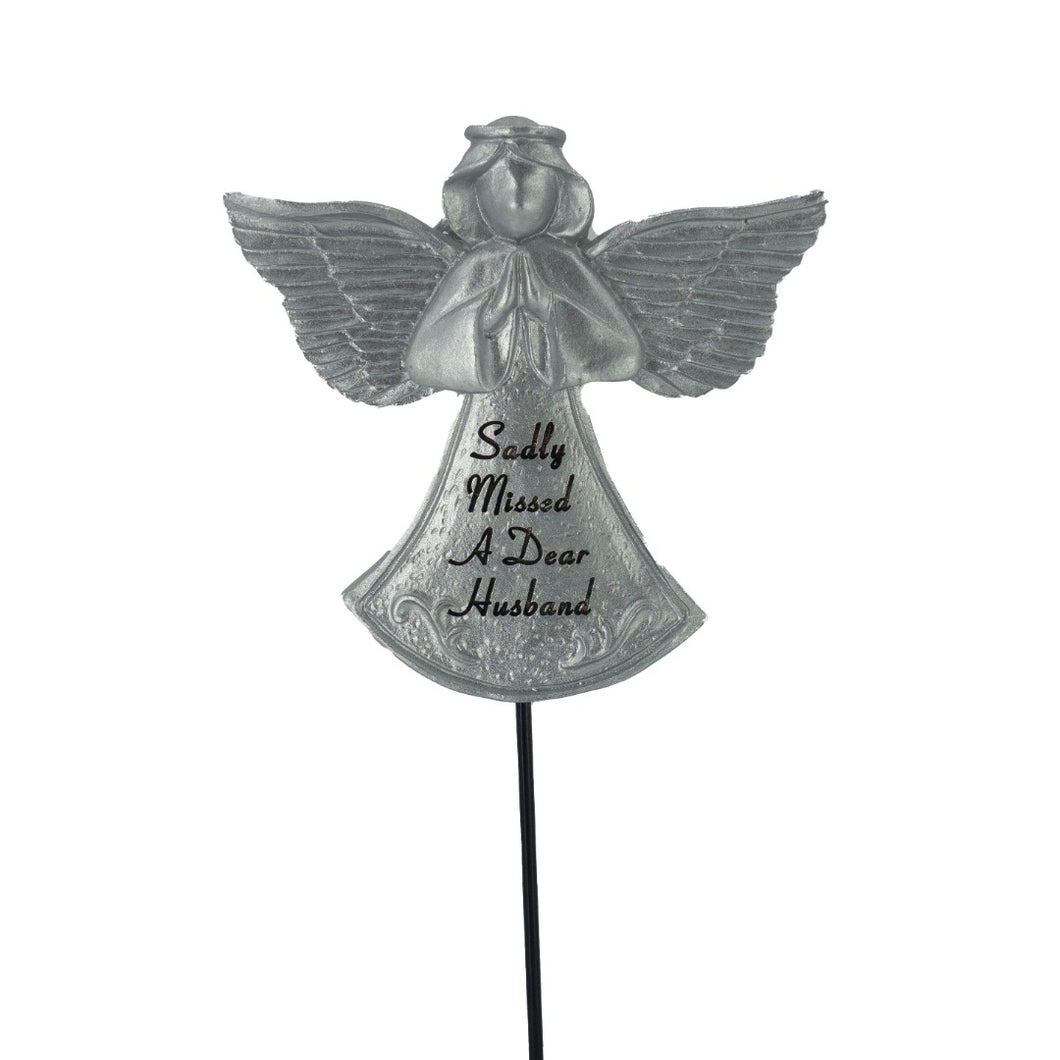 Sadly Missed Husband Silver Guardian Angel Memorial Tribute Stick Graveside Plaque Ornament