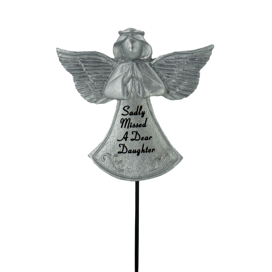 Sadly Missed Daughter Silver Guardian Angel Memorial Tribute Stick