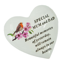 Load image into Gallery viewer, Special Mum and Dad Robin Memorial Heart