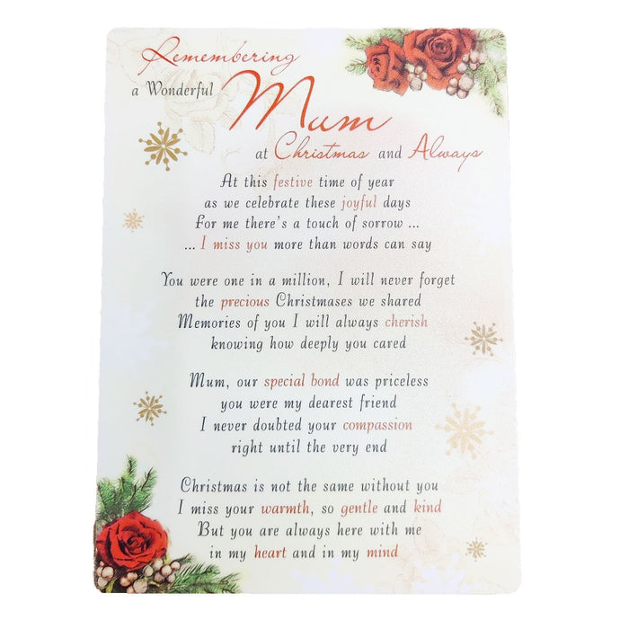 Wonderful Mum Christmas Memorial Remembrance Grave Card