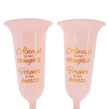 Set of 2 Pink and Gold Forever in Our Hearts Fluted Spiked Memorial Grave Flower Vases