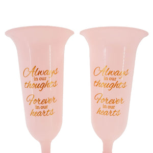 Set of 2 Pink and Gold Forever in Our Hearts Fluted Spiked Memorial Grave Flower Vases