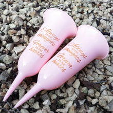 Load image into Gallery viewer, Set of 2 Pink and Gold Forever in Our Hearts Fluted Spiked Memorial Grave Flower Vases